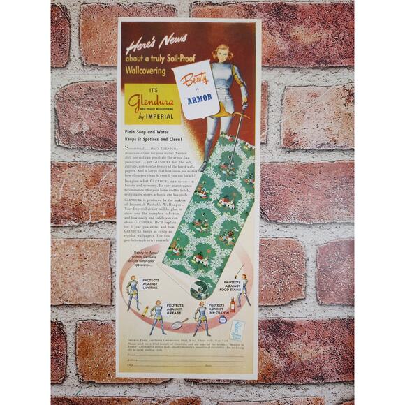 1950 Glendura Amazing Woman Beauty in Armor Female Knight Vtg Print Ad Wallpaper - Picture 3 of 7